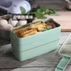 Lunchbox 3 Gitter Weizen Stroh Bento Transparente Deckel Lebensmittelbehälter für Arbeit Reisen Tragbare Student Lunchboxen Container