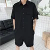 Summer Mody Men Cargo Macacão Palões de estilo punk calças soltas cor de manga curta de cor curta