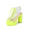 Women Boots with Fish Mouth and Candy Color Transparent PVC Thick Heel Boots