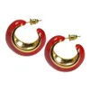 Vintage Red Women Circle Hoop Earring Stone Geometric C Shape Stud With Retro Color Enamel Brilliant Creative Ear PiercingFor Women Jewelry Girl Accessories