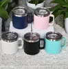 14oz kaffemuggar med handtag lock rostfritt stål rese tumlar dubbel väggpulver belagd kopp vakuumisolerad camping mugg container vatten flaska i bulk gf0915