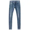 Designer Spring Summer Brand Jeans Men's Elastic Korean Version Slim Montering Feet Golden Horse Printed Blue Pant