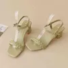 Sandaler Fashion Elegant Women s Pu Leather Square Toe Solid Color 65 cm tjock High Heel Quality Comfort Korean 220427