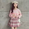 子供の服韓国の長袖かわいいプルオーバートップ+プリーツの格子縞のスカートセット10代の少女10 12 14年服220326