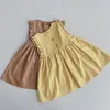 Robes de fille d'été bébé fille robe enfant en bas âge filles manches solides volants sans manches robe d'été lin coton robe A-ligne robes de soiréeGirl's Gi