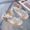 Summer Girls Sandals Flower Crystal Princess Shoes Kids Fashion Beach Children Antislip Ankle Strap 220711