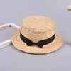 Söt barnflickor stråhatt bowknot solhatt barn stor brim strand sommarbåt strandband rund platt topp fedora hatt 54 cm 220514