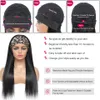 150 Density Headband Wig Brazilian Straight Human Hair PreAttached Scarf Machine Made Wigs For Women9394985