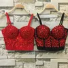 Único Red Gaga Bustier Pérolas Diamante Push Up Night Club Bralette Mulheres Sutiã Bra Top Colete Plus Size W1172 220325