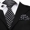 Black White Dot Designer Silk Wedding Tie For Men Handky Cufflink Gift Mens Slitte Fashion Business Party Dropshiping Hi-Tie