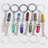 Fashion Hexagon Prism Key Rings Natural Stone Pendant Keychain Natural Quartz Stones Pink Crystal Keychains MKI Accessories