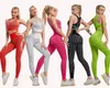 Seamless Yoga Clothes Two-Piece Set Womens Hip Raise Skinny Workout Clothes Set Bra Running Exercise Vest Suit