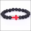 Fios de miçangas pulseiras de joias de jóias de 8 mm de lava preta de lava preto sórcio de bracelete cruzada de óleo essencial difusor de óleo essencial para mulheres