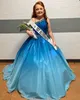 Ombre Blue Girl Abiti da spettacolo 2022 Cristalli Abito con perline Ballgown Compleanno per bambini senza maniche OneShoulder Festa formale Wea3478133