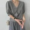 Bloups feminina camisas de verão Blusa Mulher camisa elegante de algodão de manga curta Moda em Vadia V Lady XZ819Women's
