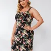 Gibsie plus size estampa floral gravata frontal spaghetti vestido de pulsação mulher boho praia casual verão slim fit bodycon vestidos 4xl xxxl 220510