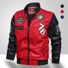 Mens Embroidery Leather Jacket Men Stand Collar Baseball Uniform Jackets Coat Male Winter Warm Bomber Coats Outerwear 201114