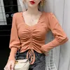 One-Word Collar Off-Shoulder Blouse Woman Spring and Autumn Design Inspiration Long-Sleeve 티셔츠 210412