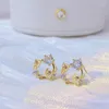 Stud Korea Minimalist 14K Pendientes de oro real Micro Bling Zircon Ear Cute Ginkgo Leaves For Lady Joyas exquisitas que combinan con todoStudStud Dale22