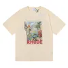 Mens T Shirt Eagle Print Doodle High Street Cotton Top Men Casual Rhude T-shirt Streetwear