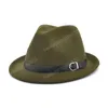 Sombrero de fieltro clásico europeo para hombres y mujeres, sombrero Trilby de vaquero, sombrero de Jazz de Iglesia Homburg con cinturón