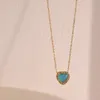 Pendentif Colliers YHPUP Bleu Opal Pierre Coeur Collier En Acier Inoxydable Charme Exquis Chaîne Réglable Mode Chic Bijoux Pour FemmesPendan