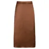 Darlingaga Vintage Brown High Waist Skirt Female Harajuku Satin Long Side Split Ladies Summer s Gothic Clothes W220426