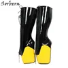 Sorbern Fetish Woman Wedge Heelless Boots Plus Storlek Låsbar Zipper Exotiska Heels Crossdresser Platform Womens Knee High Boots