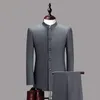 Men's Stand Collar Chinese Style Slim Fit Two Piece Suit Set / Male Zhong Shan Blazer Jacket Coat Pants Trousers 2 Pcs 220817