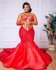 2022 Tamaño grande Árabe Aso Ebi Red Luxurious Mermaid Prom Vestidos de lentejuelas con cuentas Fiesta formal Forma Segunda recepción Vestidos de compromiso de cumpleaños ZJ186