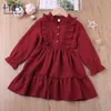 Humor Bear Girls Dress Vestido Novo Autumn Sleeve Ruffle Cor de cor sólida Princess Dress Criança Crianças Crianças G220506