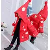 2022 Winter Thick Keep Warm Girls Jacket Cartoon Clouds Plush Collar Hooded Outerwear For Girl 3 Color Children Birthday Gift J220718