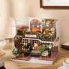 Wooden Doll House Kit Miniature with Furniture Lights Forest Tea Coffee Store Casa DIY Villa Dollhouse Toys Adults Xmas Gifts