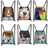 Backpack Labrador/Golden Retriever/FadouCartoon Dog Print Drawstring Bag Foldable Portable Travel Storage Bags Children Work