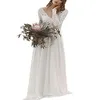 Белое кружевное свадебное платье шифоновое длинное рукав простые v Neck без рукавов атласный тюль без спинки свадебные платья пляж без спинки