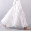 2022 Women Linen Cotton Long Skirts Elastic Waist Pleated Maxi Beach Boho Vintage Summer Skirts Faldas Saia A28