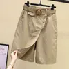 Été Vintage Femmes Pantalons Jupe Shorts Wideleg Mode Coréenne Casual Pantalon Droit Cinq Points Taille Haute Demi-longueur 220701
