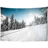 カーペットウォールハンギングプリント雪に覆われた道路風景天然ボヘミアンヒッピーホームデコレーションJ220804