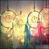 Led Light Dream Catcher Handmade Feathers Car Home Wall Hanging Decoration Ornament Gift Dreamcatcher Wind Chime Christmas Birthday Drop Del