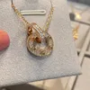 Klasyczny podwójny pierścionek pełny diamentowy naszyjnik miłość luksusowy projektant biżuterii prezenty moda kobiety kryształowy naszyjnik