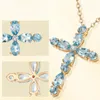 Mode 18k croix pendentif collier pour femmes couleur or cubique zircone bleu cristal pierre colliers pendentifs bijoux de mariage