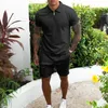 OEIN Mens Summer Polo Suit 2 Piece Tracksuit Casual Jogging Clothing Men Solid Lapel Short Sleeve+shorts Sportswear Set 220408