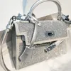 لامعة حجر الراين بوسطن حقيبة المرأة الماس الفضة صغيرة الكتف مربع حقيبة ساعي الإناث الفاخرة مساء محفظة