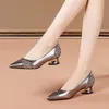Gun Color PU Leather Pointed Toe Shallow Casual Low Heels Luxury Non-Slip Office Shoes Solid Women Single Shoes 220402