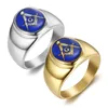 Newst Unique Stainless Steel ring Free Masons Masonic Past Master Signet Rings Gold Silver Compass Square Sun Face Blue Lodg Ring Jewelry