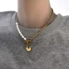 Girocolli in acciaio inossidabile Collana di perle d'acqua dolce romane Gioielli di moda da donna Girocollo semplice Collares Pendenti con temperamento Girocolli