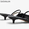 Suojialun nova marca de moda chinelos de salto baixo mulheres deslizamento no dedo do pé apontado fino slides ao ar livre casual mules senhoras vestido sapatos 220509