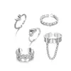 Korea Love Heart Ring Set Personality Temperament Zircon Silver Color Geometric Rings for Women Fashion Goth Jewelry