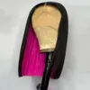 Kort bob markera rosa mänskliga hår peruker före plockad 13x4 ombre wavy/rak spets främre transparent syntetisk peruk för svarta kvinnor
