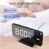 Desk digital led alarm clock electronic usb wake up fm radio time projector snooze function 2 alarm